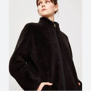 J. Crew Zip-up Plush Fleece Coat Black Sz XS Teddy Sherpa High Collar Jacket